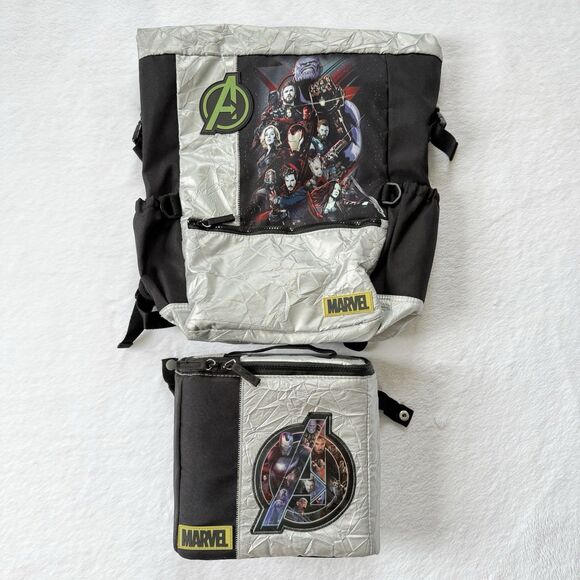 Marvel Avengers Infinity War Backpack Book Bag Fold Over Padded With Lunch Box - Picture 1 of 16